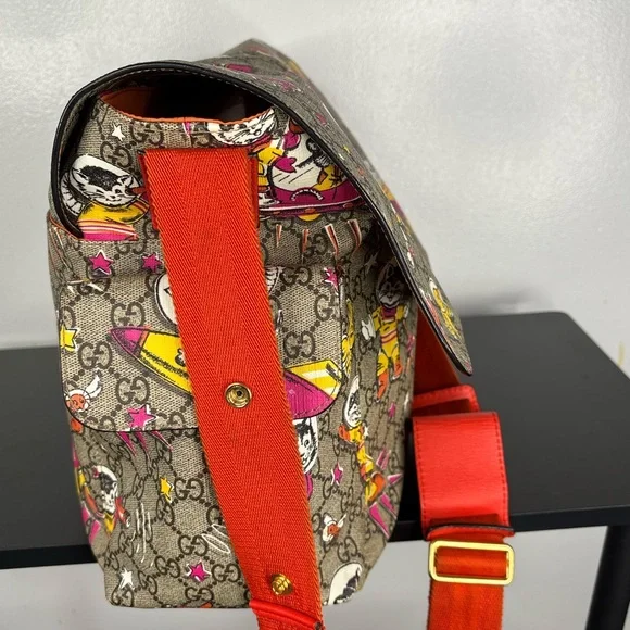 Gucci GG Supreme Monogram Space Cats Diaper Bag Orange - Picture 6 of 16